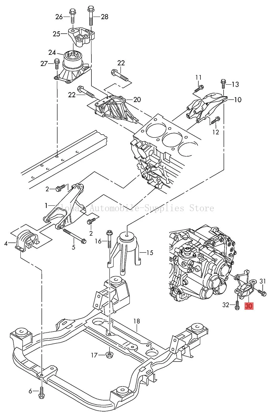 Transmission Mount 7H0399151H 7H0399151L for VW TRANSPORTER MULTIVAN CALIFORNIA T5 T6 2003-2024 Transmission Support Mounting