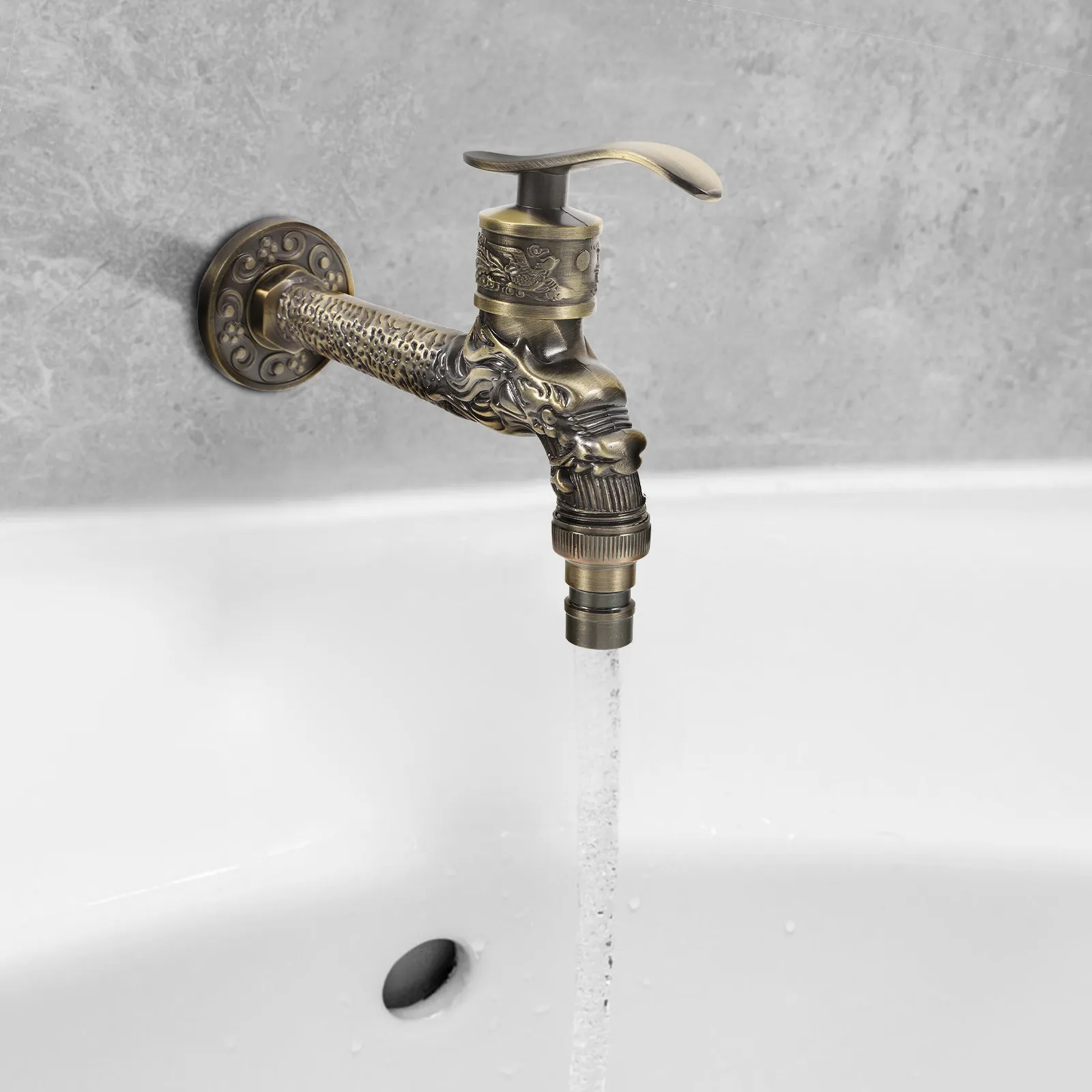 Anti-Freeze Water Faucet Wall Mounted Dragon Design Outdoor Tap For Garden Mop Sink Bath Basin Washing Machine Golden