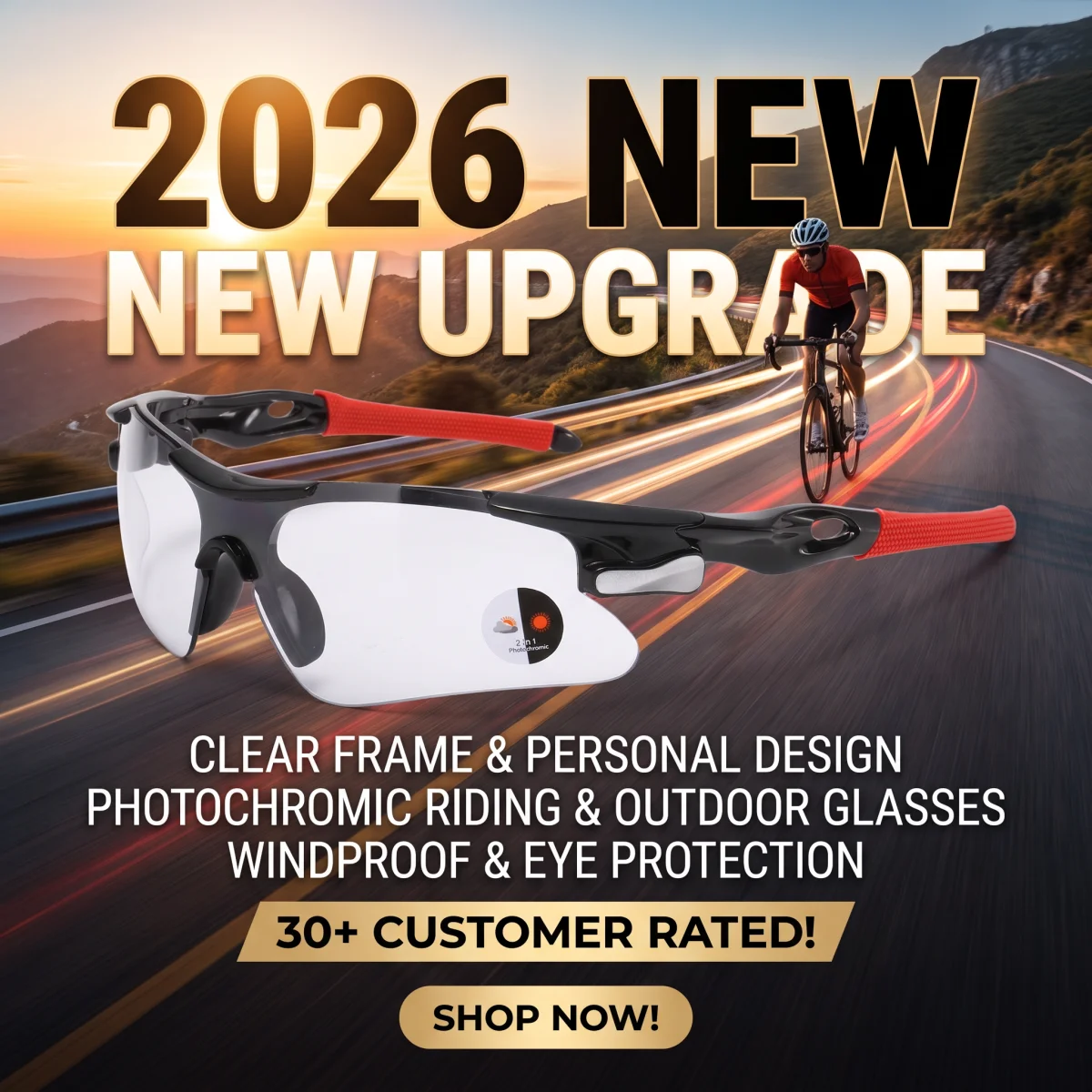 2026 New Upgrade Photochromic Color-Coated Sports Glasses, Lightweight Half-Frame Cycling Sunglasses, Versatile Eyewear For Outd