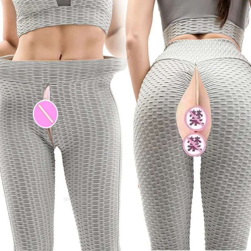 

Yoga Pants Peach Hip Invisible Open Crotch Pants Women Bubble Leggings High Waist Workout Run Convenient Outdoor Sex Trousers