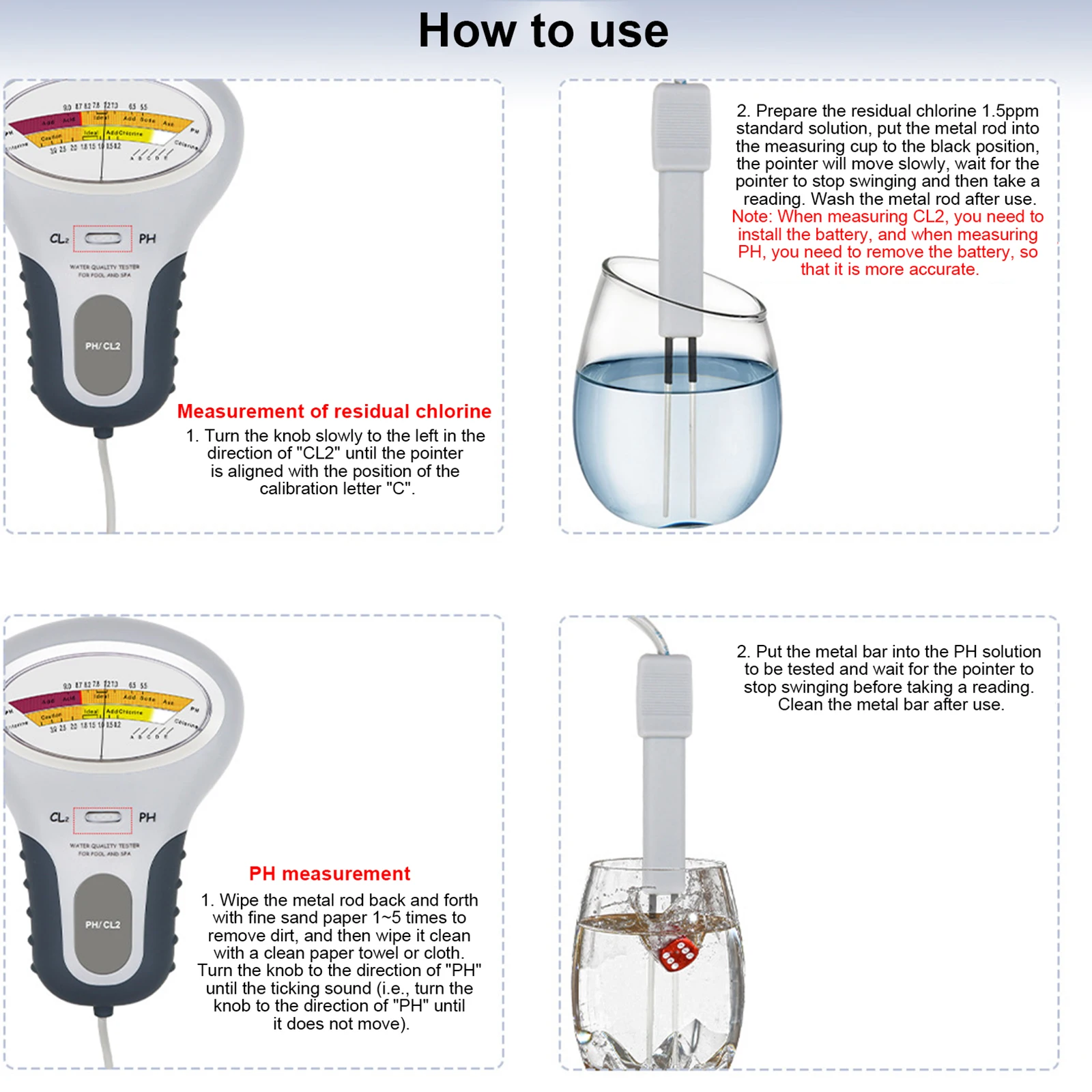 Tragbarer 2-in-1-Wasserqualitätstester ph Chlor test für Schwimmbad Spa Aquarium Wasserzähler cl2 Messgerät