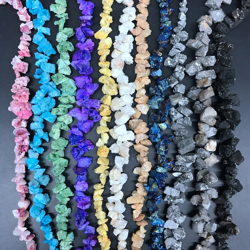 

15.5"/strand Raw Quartz Geode Druzy Chips Loose Bead,Rainbow Titanium Crystal Drusy Nugget Graduated Necklace DIY Jewelry Making