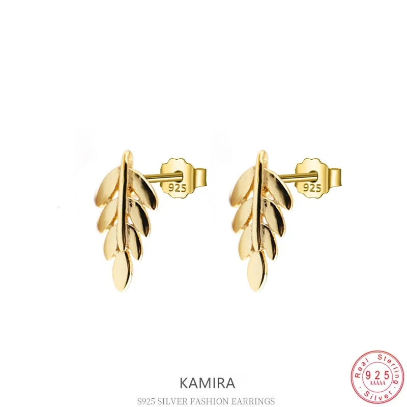 KAMIRA 925 Sterling Silver Chic Leaf Piercing Earrings for Women Party Unique Design Exquisite Fashion Jewelry Accessory Gifts