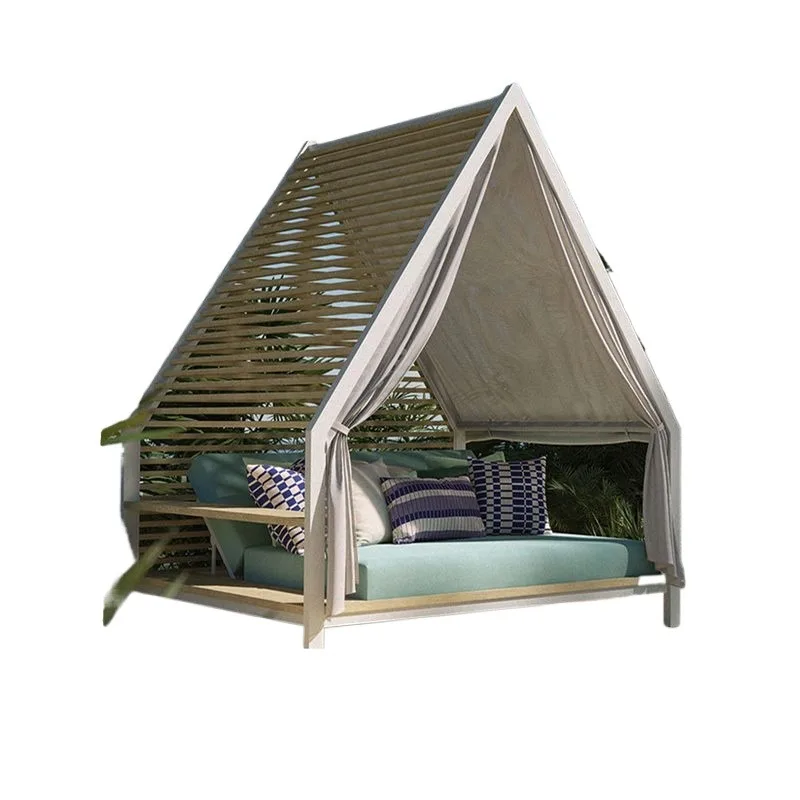 Outdoor solid wood bed, cottage Nordic simple personalized resort light luxury villa leisure bed