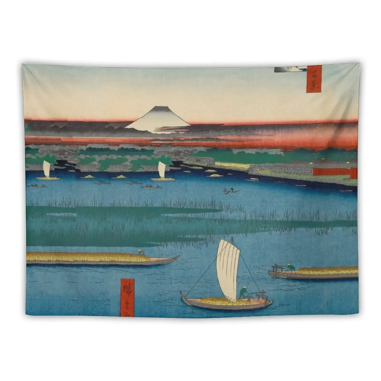 Sailing on the Sumida River Vintage Ukiyo-e Japanese Art Tapestry Mushroom Room Decor Korean Style Decor For Bedroom Tapestry