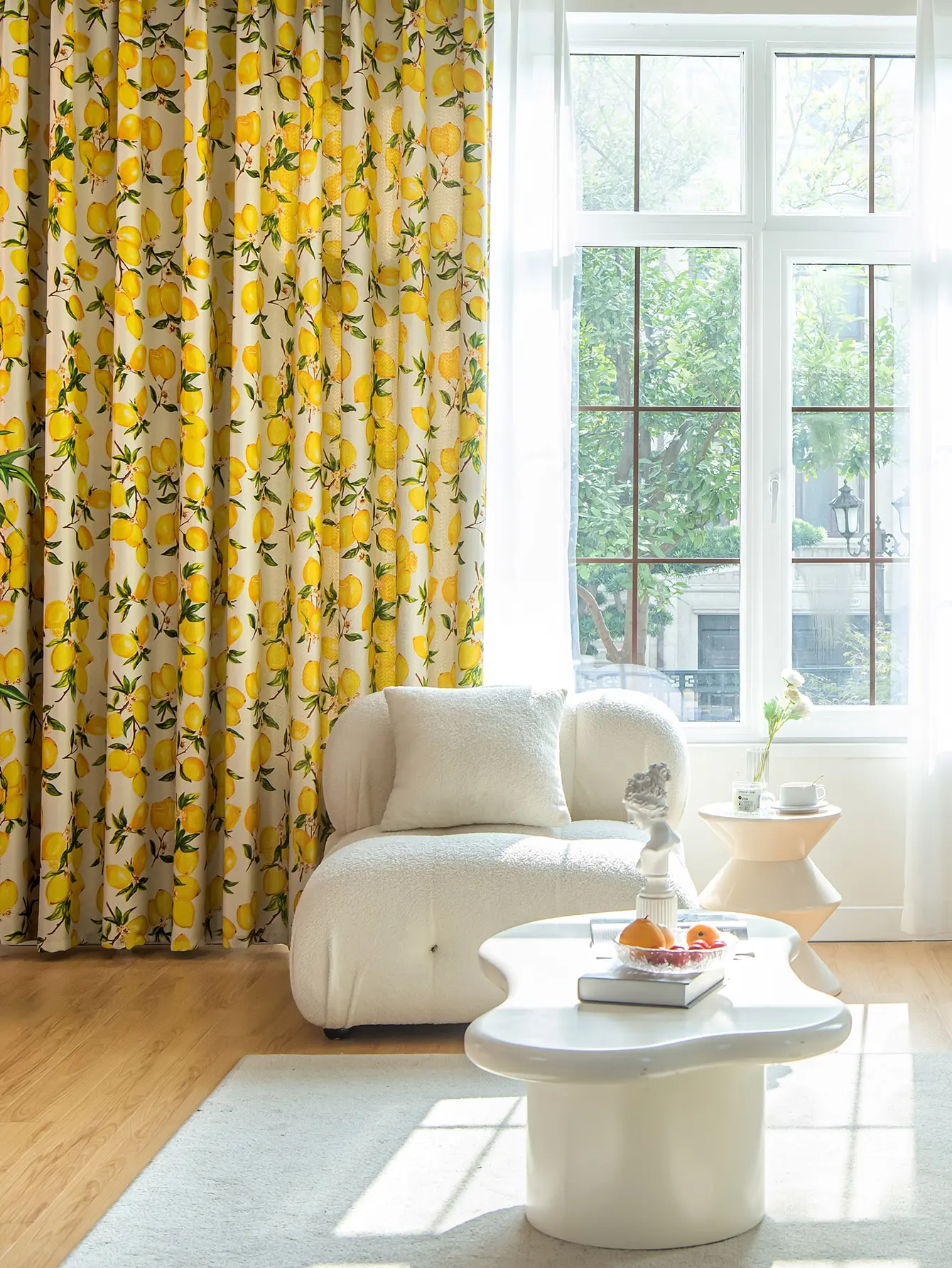 1PC American Style Fresh Lemon Print Thickened Blackout Curtains Single Piece Modern Decorative Window Treatments for Privacy