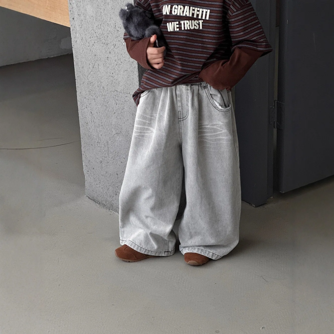

Jeans Pants Trousers Denim Gray Boys Clothing Cool Kids Casual Autumn 2025 New Children Spring Wide Leg Straight Leg Trend