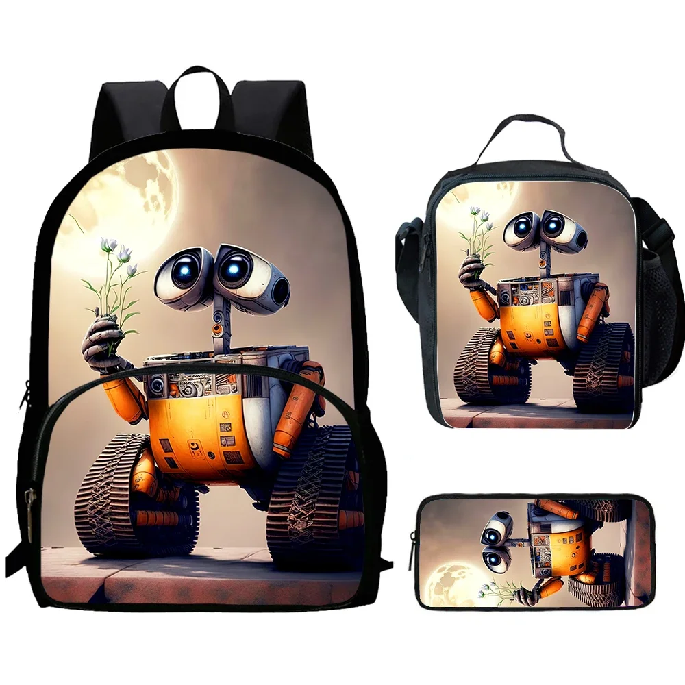 Cartoon Wall-E Child Backpack with Front Pocket,Lunch Bags,Pencil Bags for Aged 5-10 ,Cartoon School Bags for Boys Girls