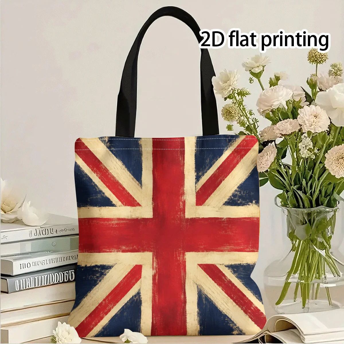 British Flag Vintage Wall Art Sticker Design Tote Bag Novel Print Colorful Shoulder Bag  for Outdoor Shopping Fun Design Pouch