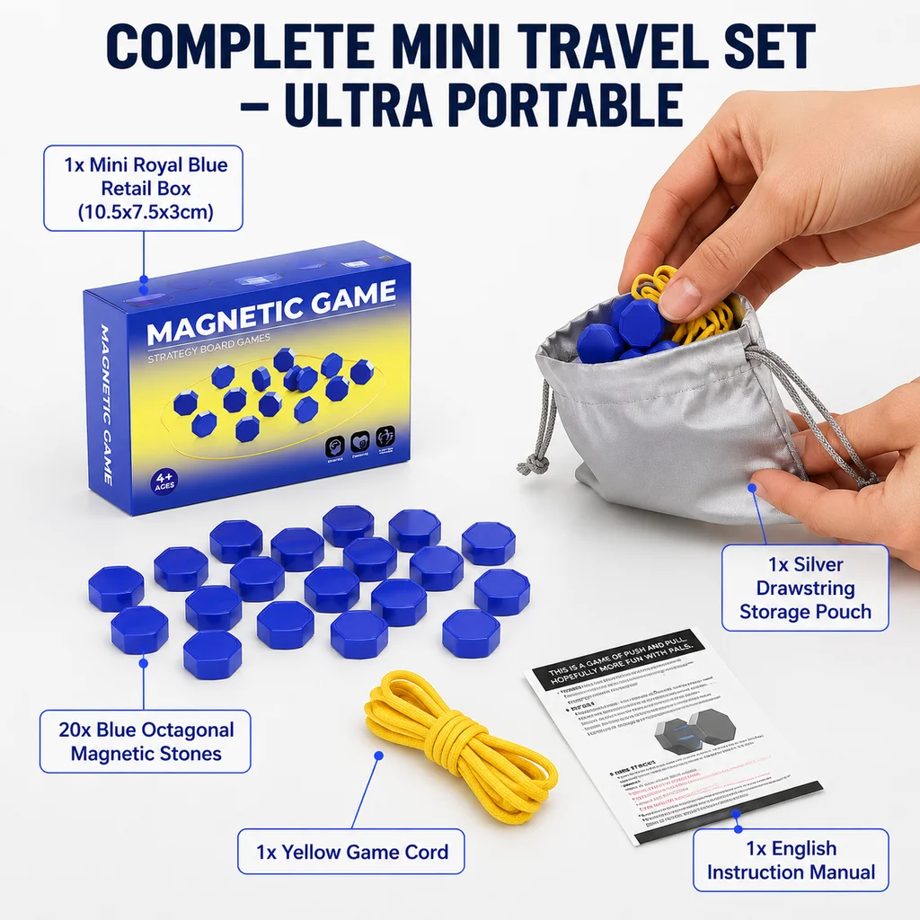 Portable Magnetic Stones Strategy Game Compact Board Game for Family Game Night Travel and Camping