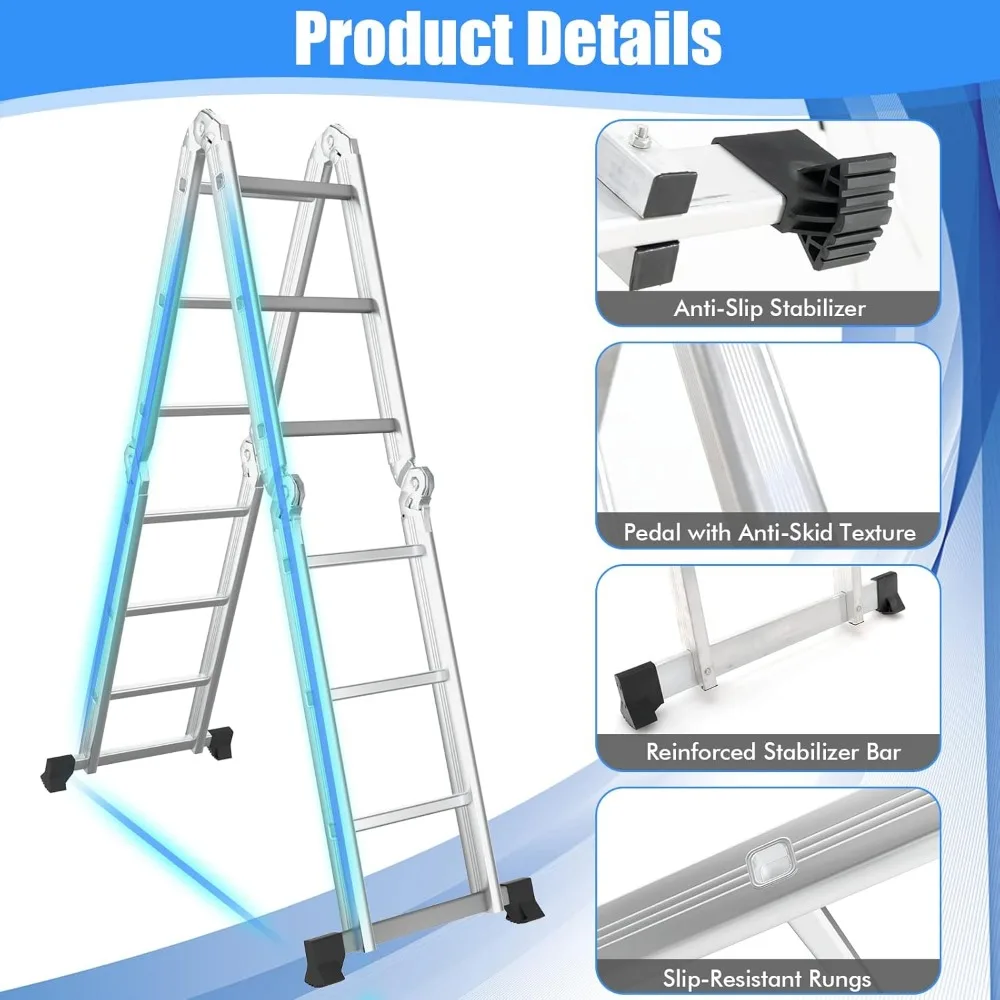 Escada dobrável Giantex de 12 pés: 7 em 1, capacidade de 330 libras, alumínio leve com trava de segurança