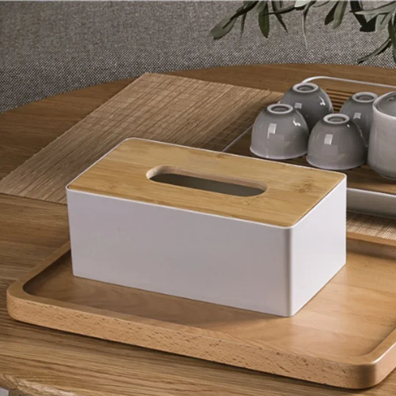 Minimalist Circular Bamboo Wooden Napkin Box Multi Storage Holder For Paper Roll Remote Control Living Room Home Table Accessory