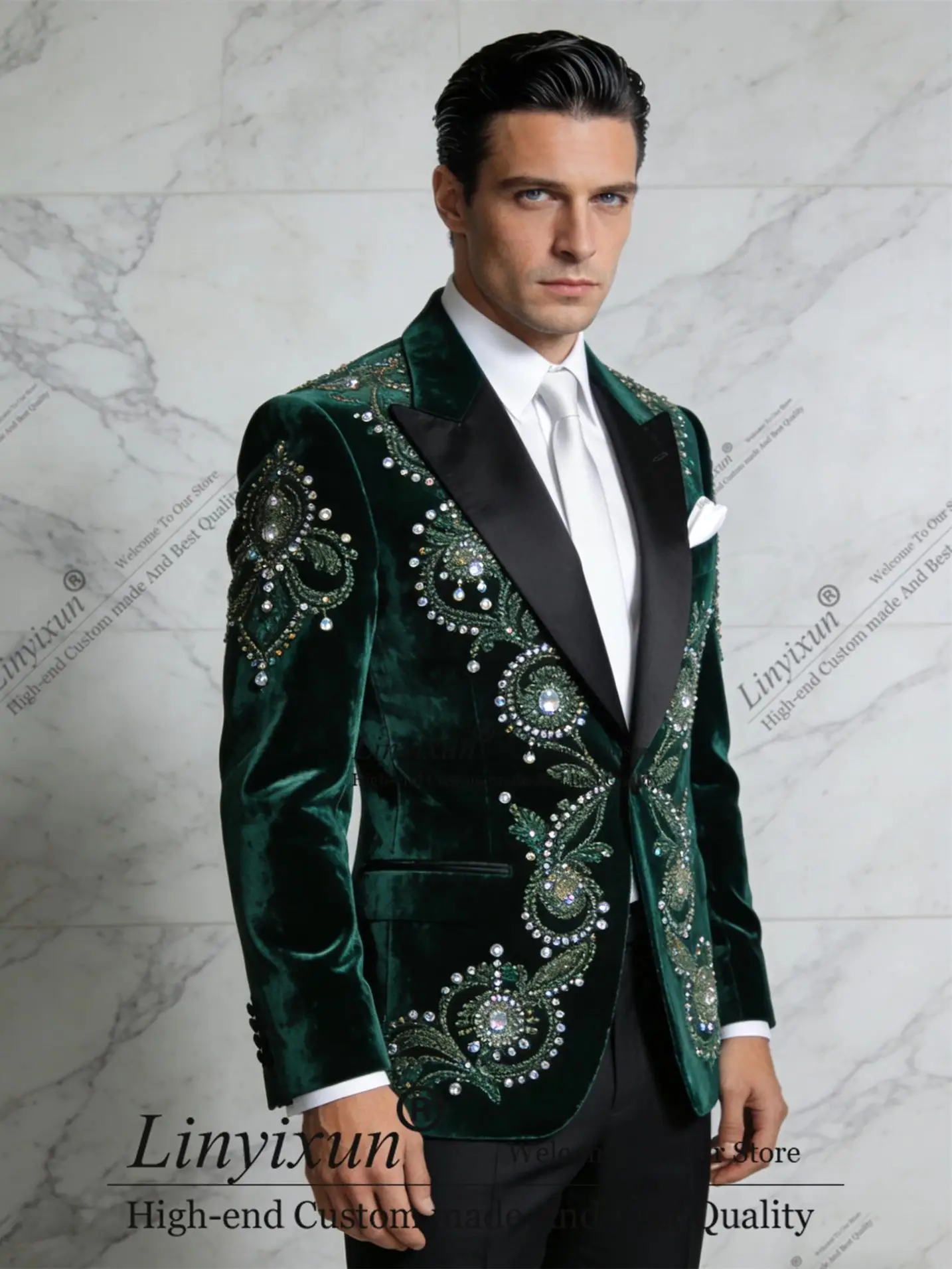 

Элегантные мужские костюмы из 3 предметов с бриллиантовыми стразами, для вечеринок, на заказ, приталенный крой, роскошные формальные смокинги для жениха