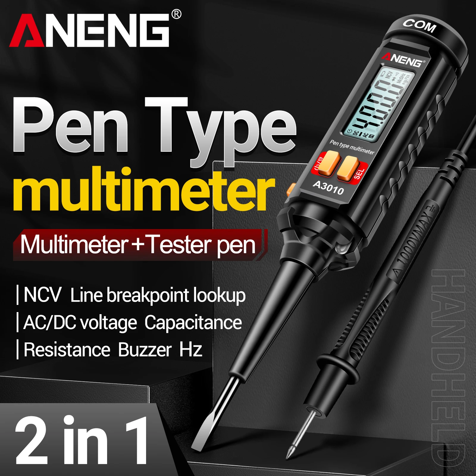 ANENG A3010 Stiftförmiges Multimeter 4000 Anzeigen NCV Leitungsbruchpunktfinder AC DC Spannungs-, Widerstands-, Kapazitäts- und Frequenztester