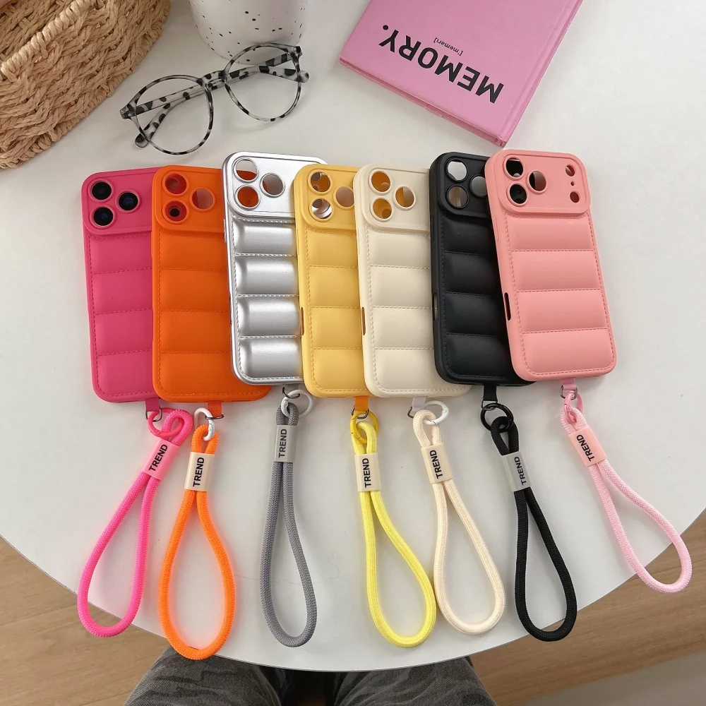 Handschlaufe Kordel Daunenjacke Silikonhülle für iPhone 18 17 16 15 14 13 12 11 Pro Max XR XS 8 Plus Kameraschutz Weiche Hülle – Detail 2