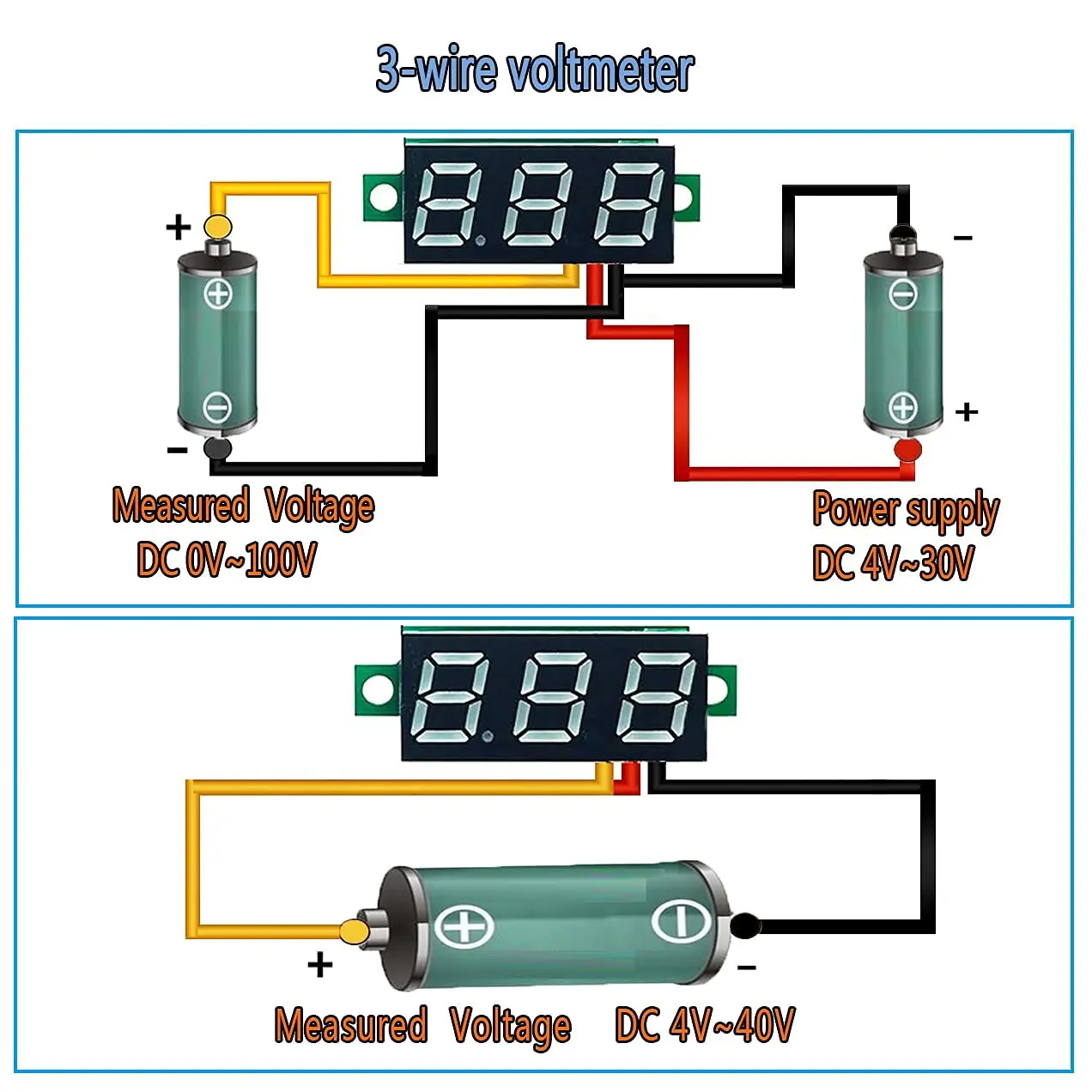 0-36-calowy woltomierz cyfrowy LED 2-przewodowy DC2.5-30V 3-przewodowy DC0-100V Tester napięcia Panel licznik z wyświetlaczem cyfrowym ochrona