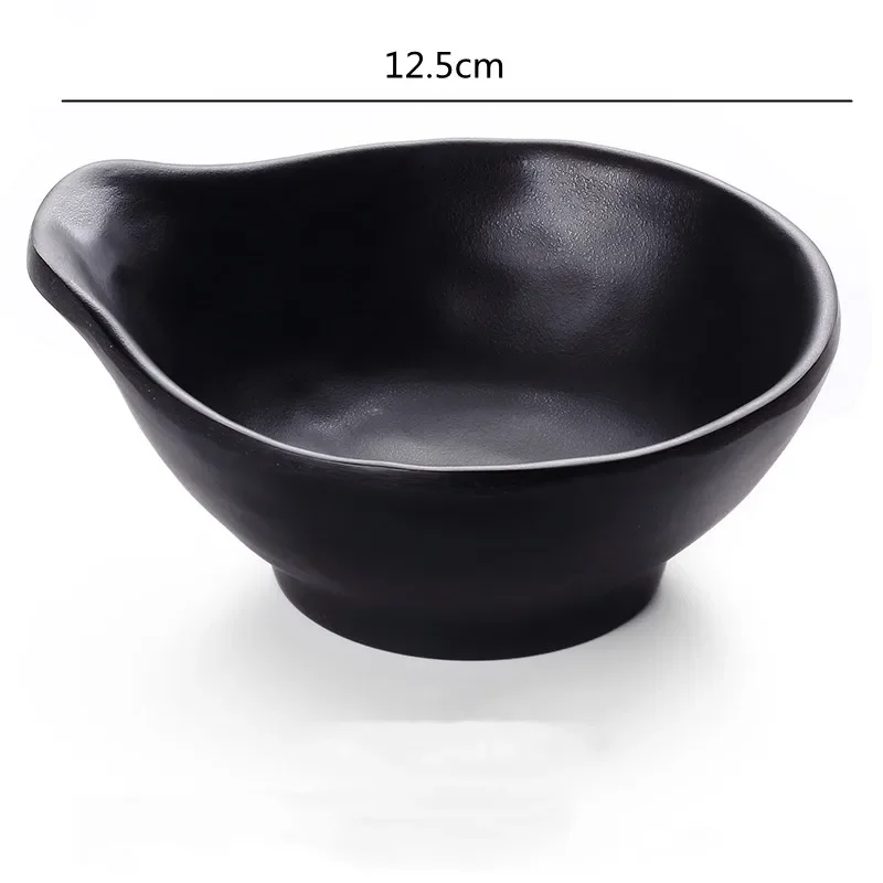 Black Frosted Plastic bowls Melamine Tableware Restaurant Sauce Bowl Creative Handle Bowl Irregular Tableware Snack Plate