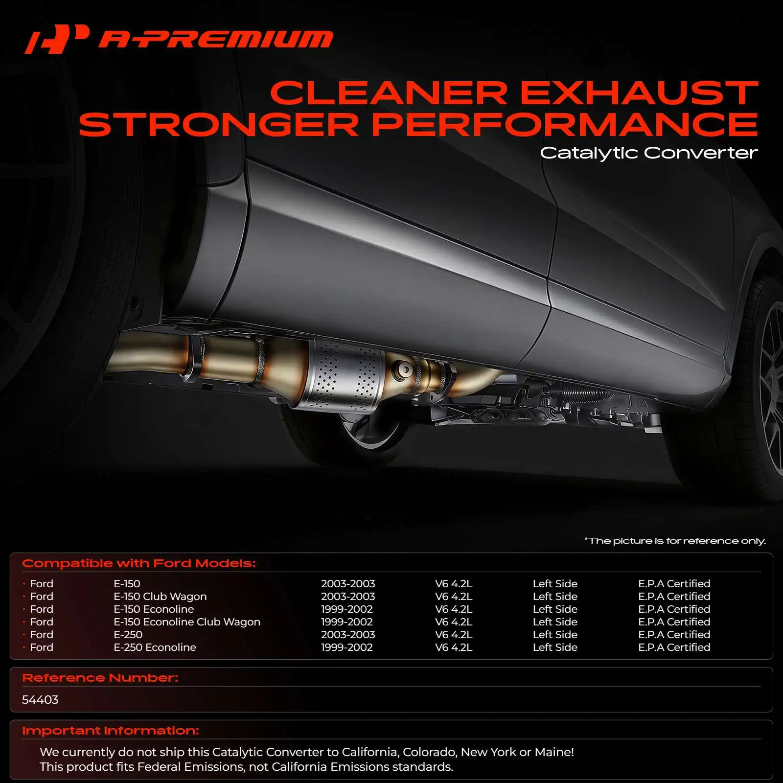 A-Premium Left Side Catalytic Converter for Ford E-150 E-250 E-150 Club Wagon 2003 E-150 Econoline E-250 Econoline 1999-2002