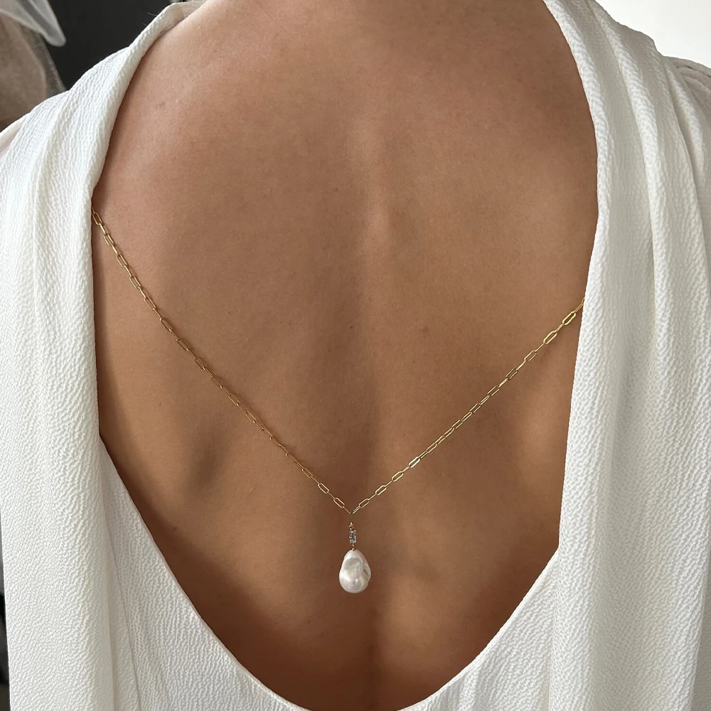 Stonefans Pearl Pendant Back chain Necklace Wedding Dress Accessories 2024 Simple Metal Bridal Body Jewelry Lingerie for Women