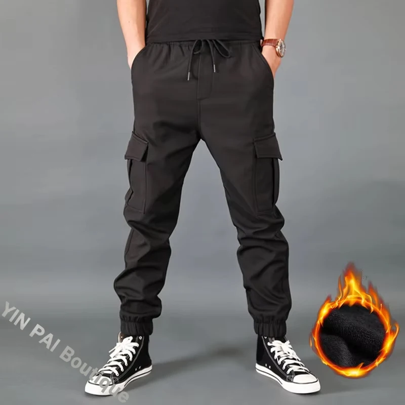 New winter men\'s pants thickened fleece jogging pants multi-pocket loose sports pants men\'s casual warm sports pants overalls