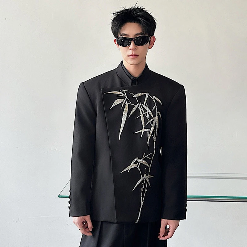 WTHT Fashion Men's Heavy Industy Embroidery Contrast Color Blazer Coats Vintage Chinese Style Stand Collar Jackets Male 2A3078