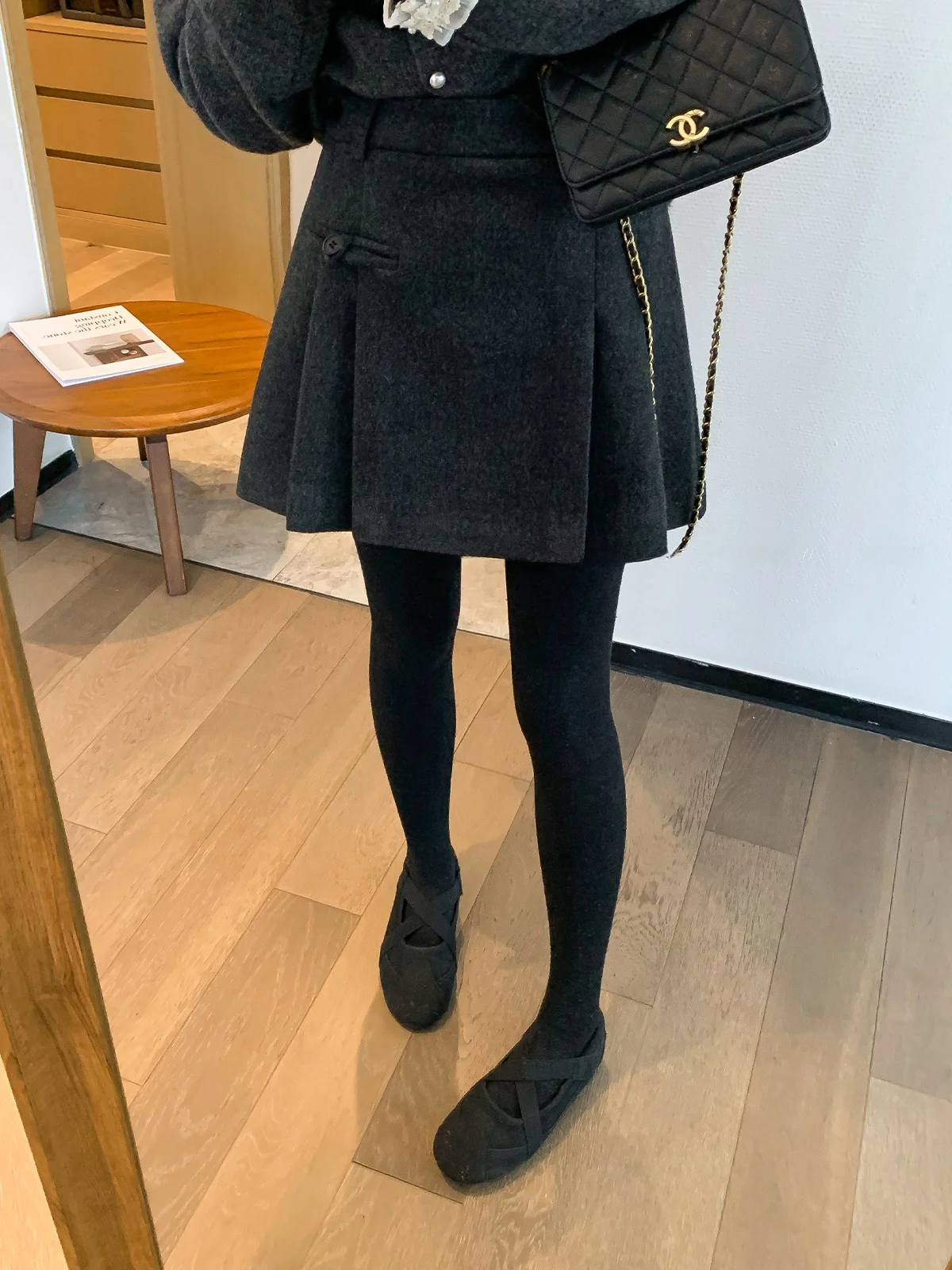 

High Waist A-Line Skirt Women's Bla ey Pleated Skirts Commute Korean Sle Polyester Viscose Wool Blend Winter New