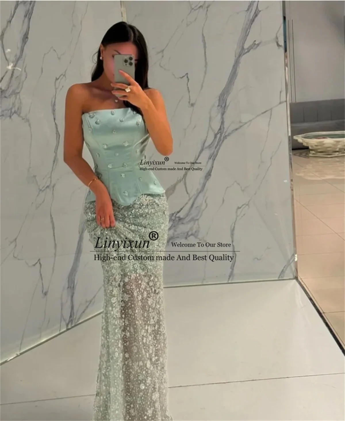 Abiti da ballo a sirena con perline scintillanti Abiti da festa senza maniche senza spalline Abiti da festa di nozze con perle al pavimento Personalizzati