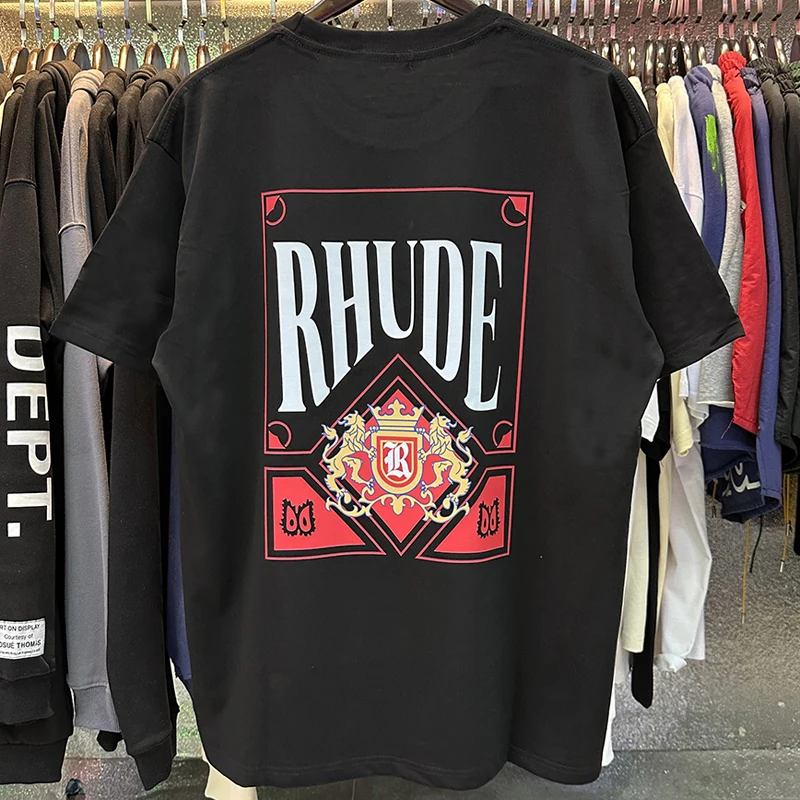 26SS New Trendy Printed Pure Cotton Casual Rhude Short Sleeved Men's Women's Trendy Multi Functional Tops