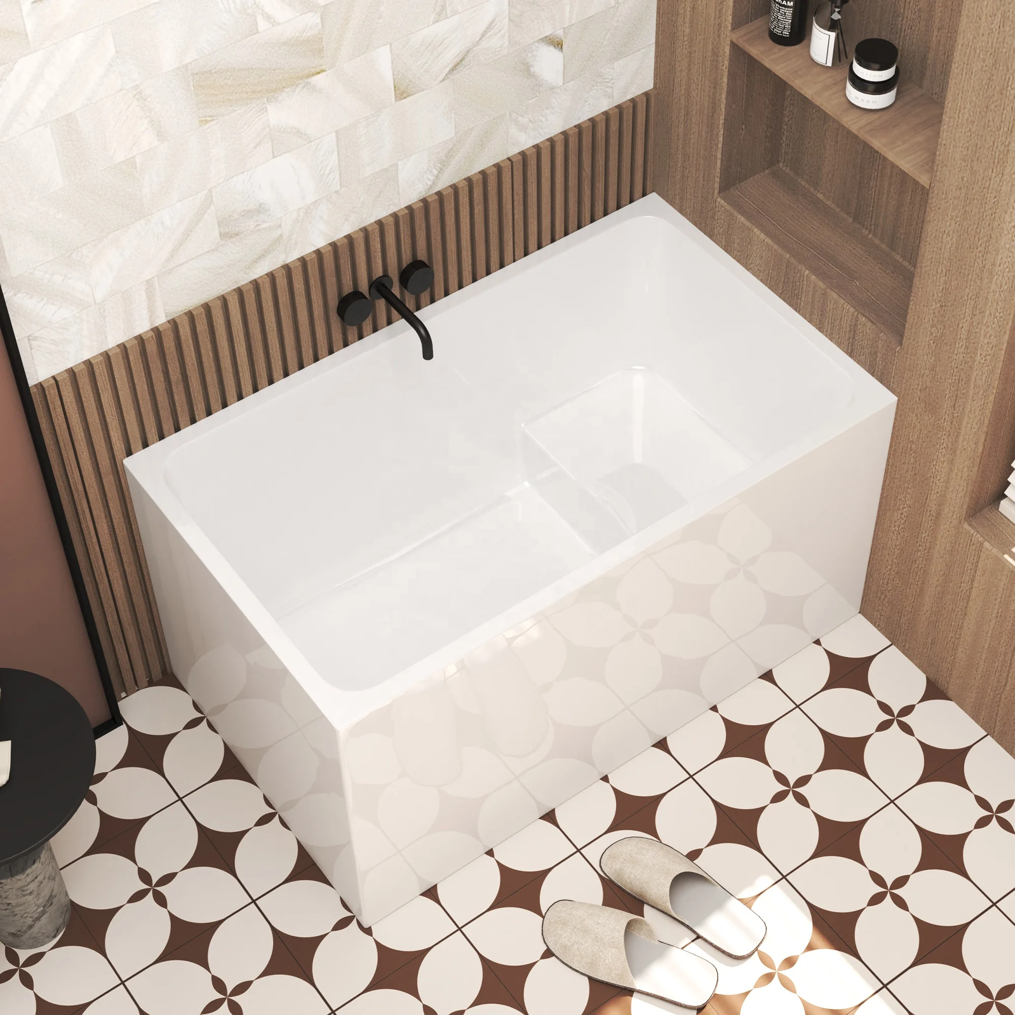 Glossy White Acrylic Freestanding Bathtub With Drain, Non-Slip Soaking Tub for Hotel and Home Bathroom, Modern Stand Alone Bath