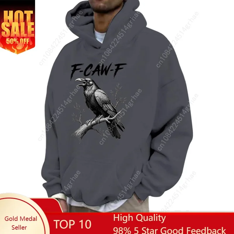 

F-Caw-F Hoodie Men's F Caw F Hooded Sweatshirt with Crow on Branch Graphic Print Casual Daily Wear