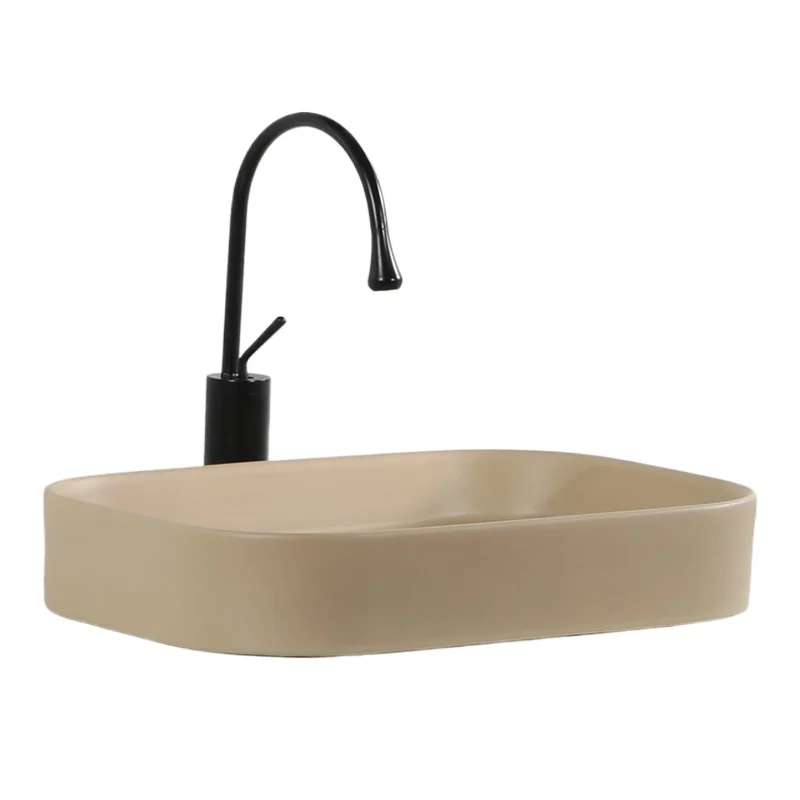 

Small apartment table ceramic hand wash single basin washing machine wash basin ultra low sink khaki