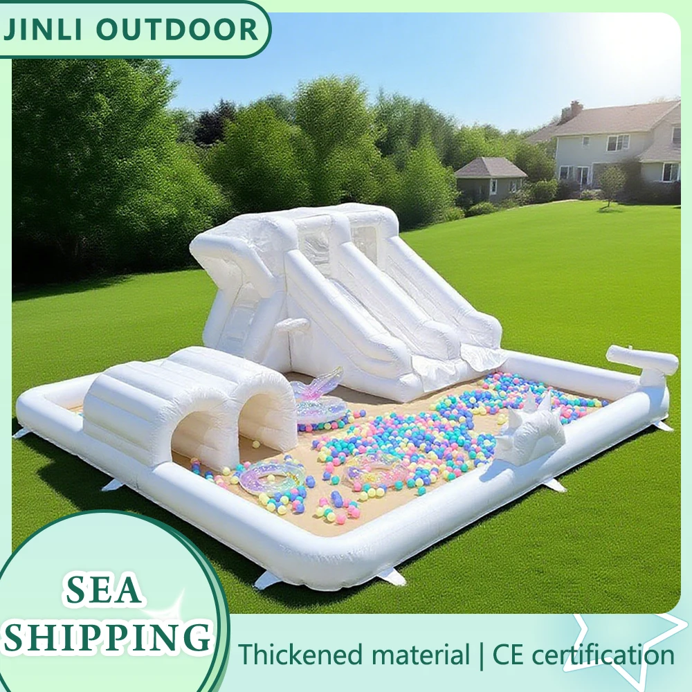 Casa inflable grande de rebote con tobogán y piscina para niños, fiesta de verano, cumpleaños al aire libre, casa de juegos de PVC, castillo con soplador
