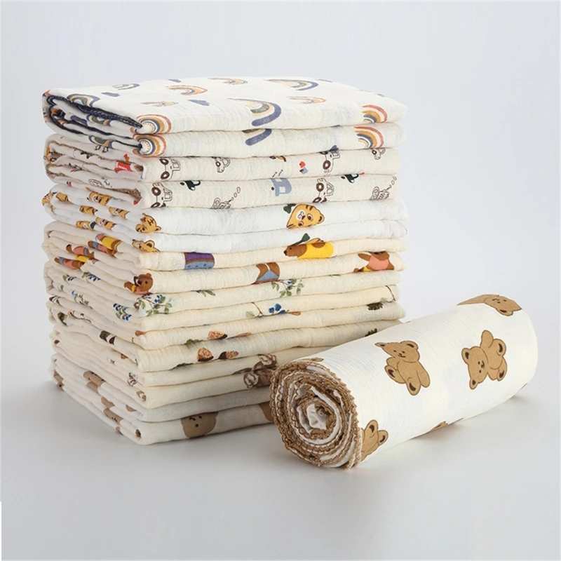 4 Layers Cotton Baby Blanket Cartoon Muslin Gauze Newborn Swaddle Wrap Bath Towel Soft Absorbent Baby Stroller Blanket Cover