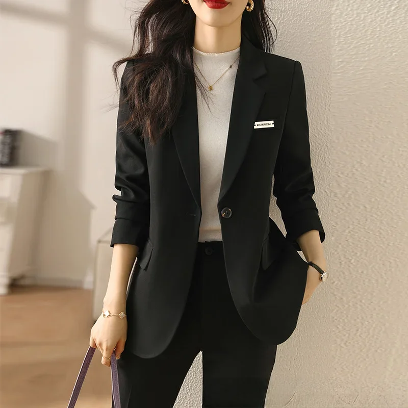 Women Blazers Suit Spring and Autumn Fashion High-end Temperament Goddess Fan Professional Clothing Plus Size Black Lady Coats