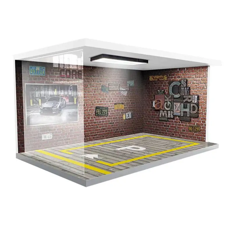 Modelli di vetrine per garage Luci da collezione Espositore per parcheggio Vetrina per auto Modello di scena per garage Parcheggio per auto squisito