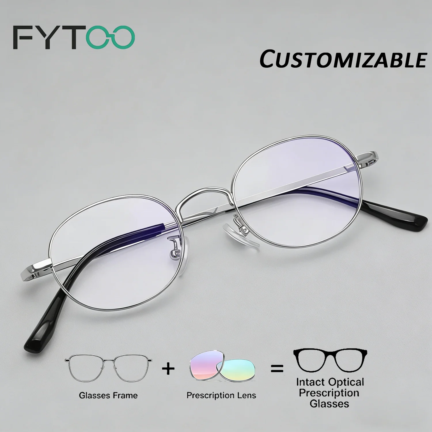 

Silver Metal Frame Myopia Prescription Eyeglasses Anti-blue Light Lightweight Clear Lens Nearsighted Eyewear for Men Women 85337