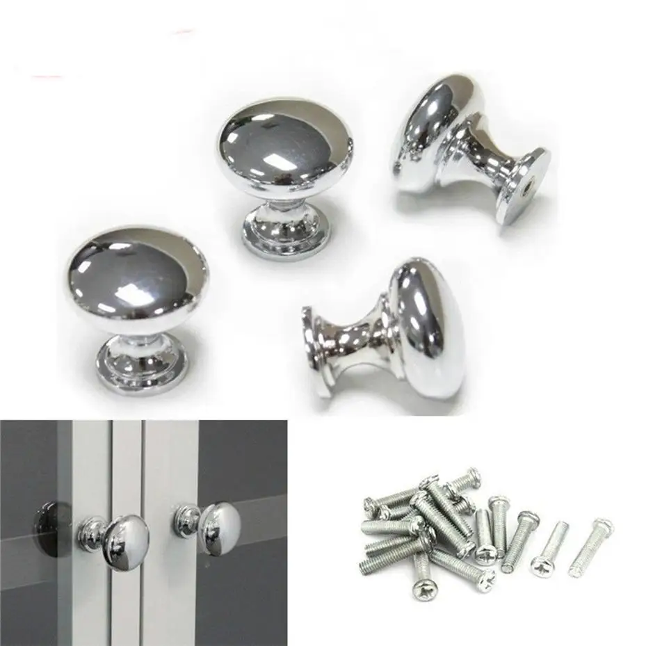 2/4Pcs Chrome Metal Door Knobs Drawer Wardrobe Kitchen Cupboard Handles Silver Furniture Accessories Door Handles Interior Doors