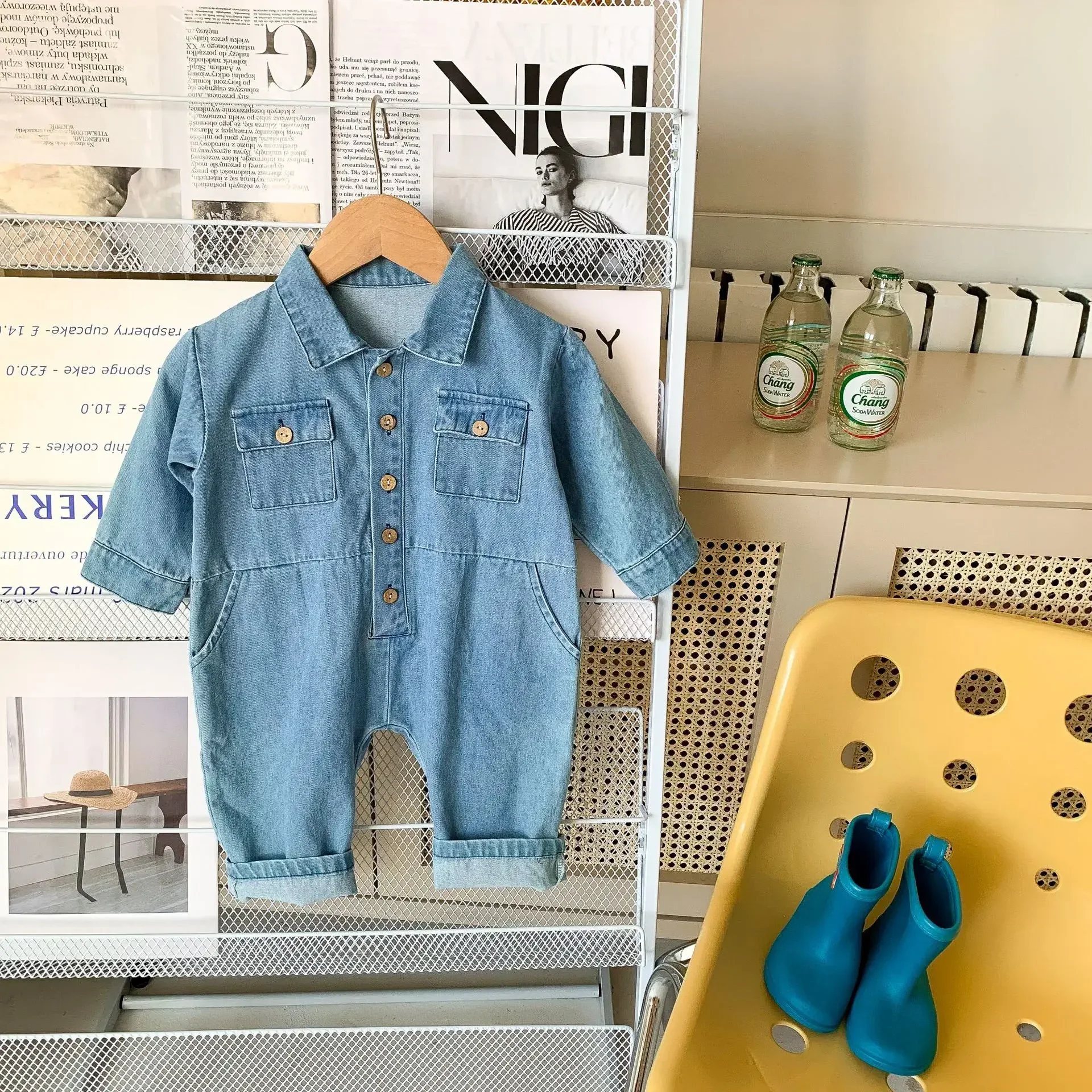 2023 Korea Denim Baby Romper Fashion Long Sleeve Jumpsuit Kids Spring Autumn Infant Boy Clothes Toddler Girls One-piece Onesie