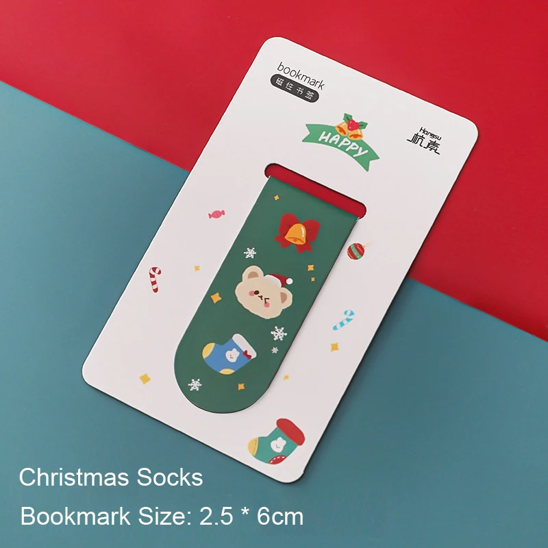 4pcs Christmas Magnetic Bookmark Cartoon Book Accessories School Supplies Book Marks Aesthetic Stationery School Acsesories