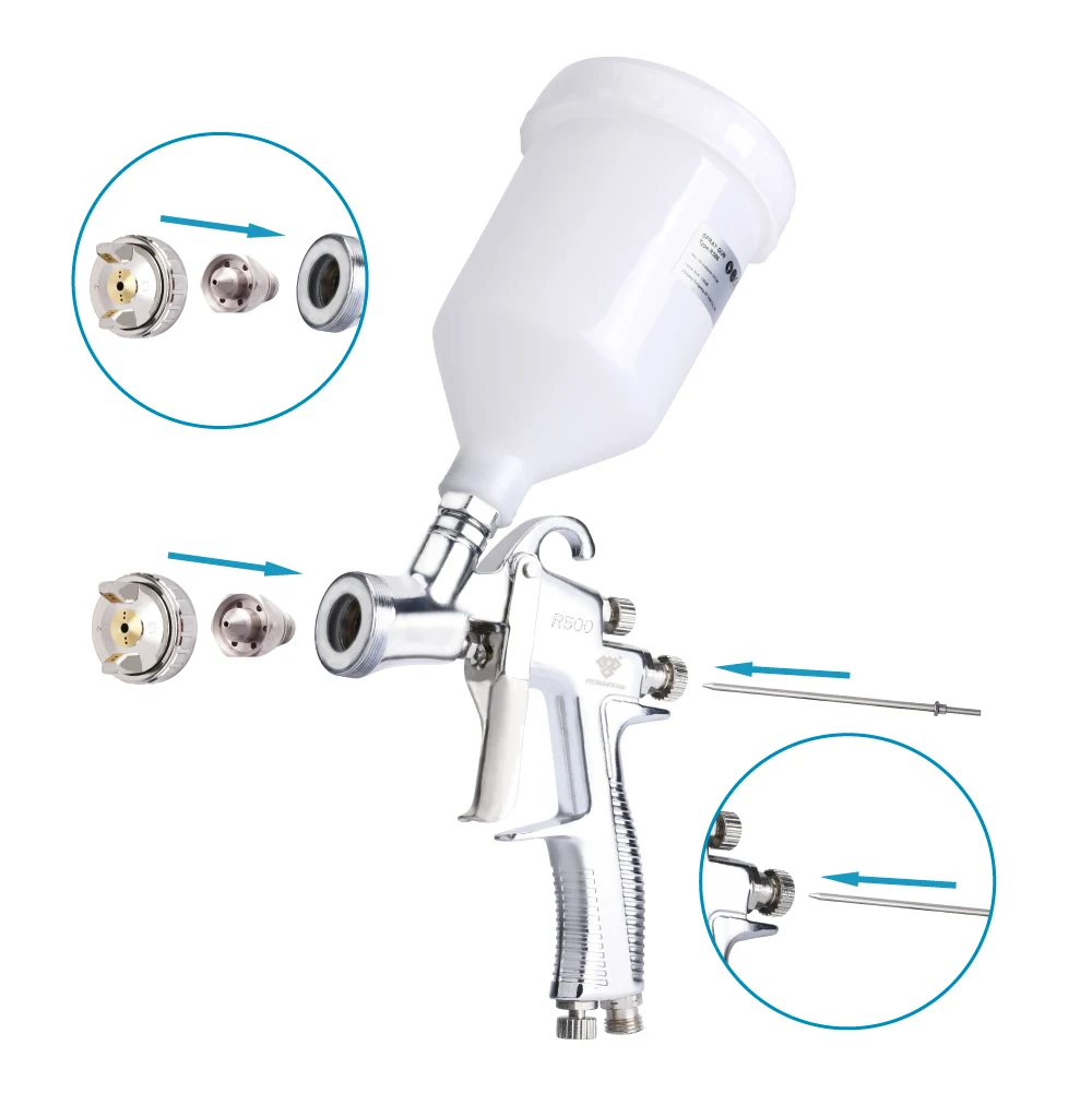 RONGPENG Professional Spray Gun Accessory Set Needle And 1.4mm Nozzle And Air Cap Kits For R500