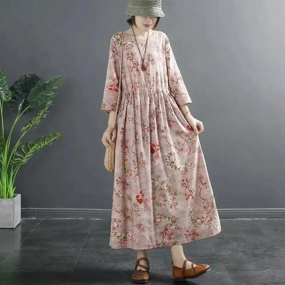 

Women Clothing Clothes Comfortable Harajuku Summer Dress for Women Vintage Fashion Casual Elegant Cotton Linen Ethnic Style