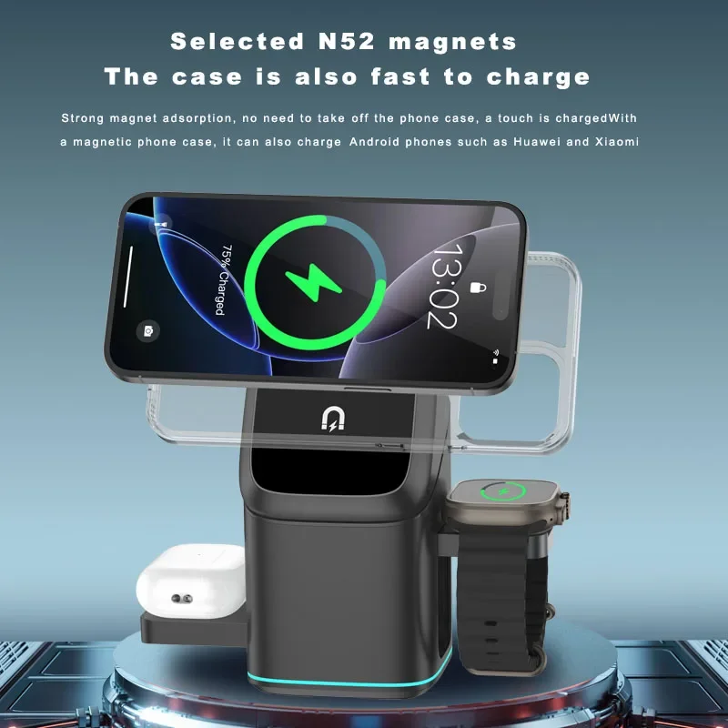 【Brand】Qi2 Touch Spin Portable Charging Dock For IPhone Samsung AirPods & BT Earphone Charger IWatch Wireless Magnetic Charger