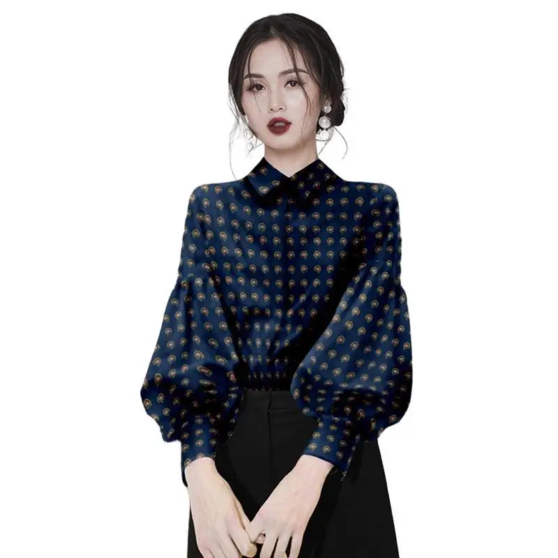 Office Temperament Fashion Design Blouse Women Classic Long Sleeve 2023 Autumn Slim Polo Collar Lady Top All-match Shirt