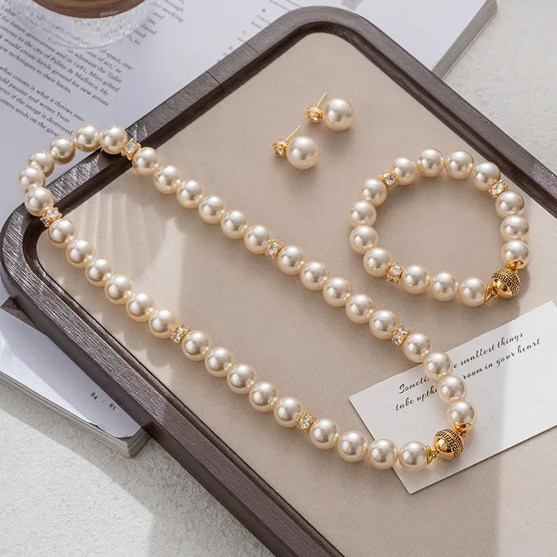 2024 summer new copper pearl chain jewelry set, Shihua family pearl necklace for European and American women's fashion