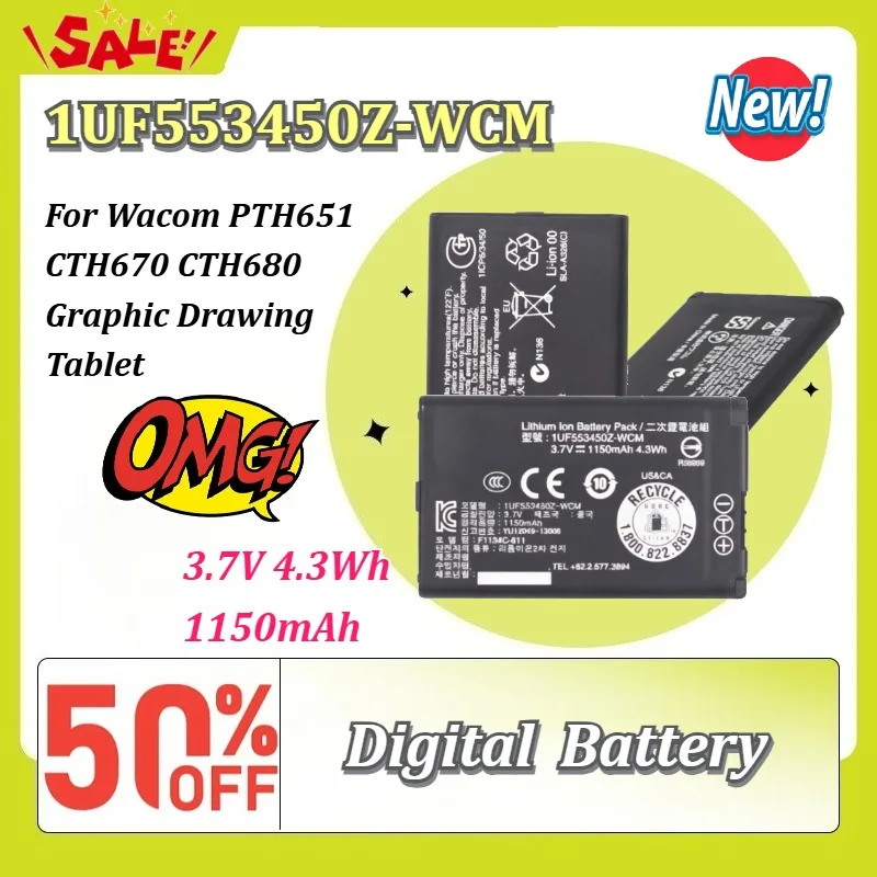 

New 3.7V 1150mAh 4.3Wh Li-ion Replacement Battery 1UF553450Z-WCM ACK-40403 for Wacom PTH651 CTH670 CTH680 Graphic Drawing Tablet