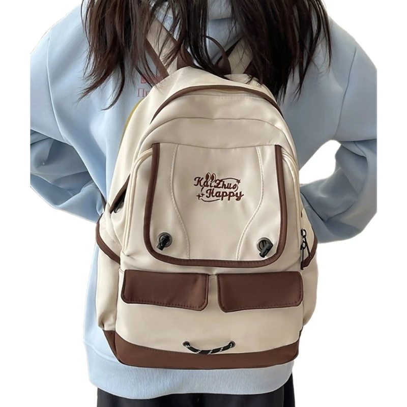 Ransel Nilon Fashion Daypack Kapasitas Besar untuk Sekolah Tas Buku Kontras Penting yang Dapat Disesuaikan untuk Remaja