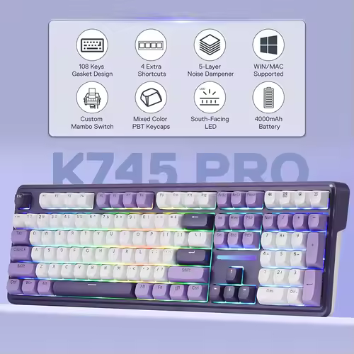 Redragon K745 PRO Wireless Gasket RGB 108 Keys Mechanical Gaming Keyboardw/Extra 4 Hotkeys, Hot-Swap Socket - Image 2
