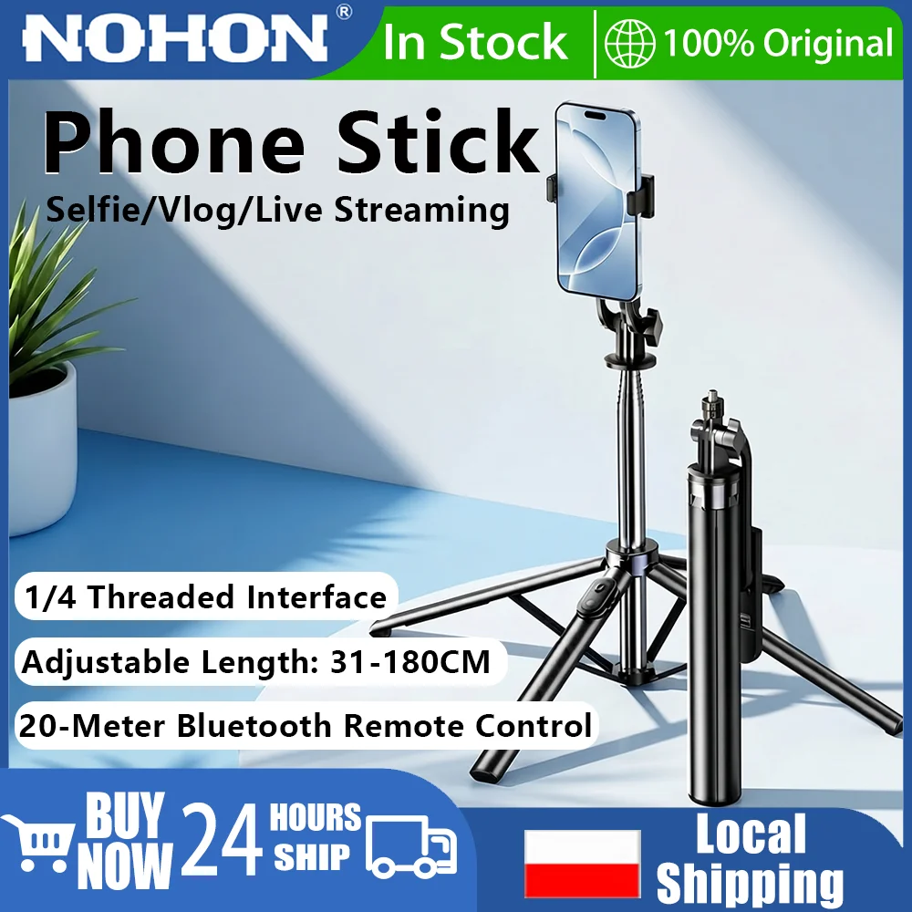 Handyhalterung 31-180CM Verstellbar Teleskopisch für iPhone 17 16 Samsung Huawei Xiaomi Live-Streaming-Handyhalterung Selfie-Stick mit 1/4 Zoll Gewindeanschluss Geeignet für Sony Canon Nikon Fujifilm