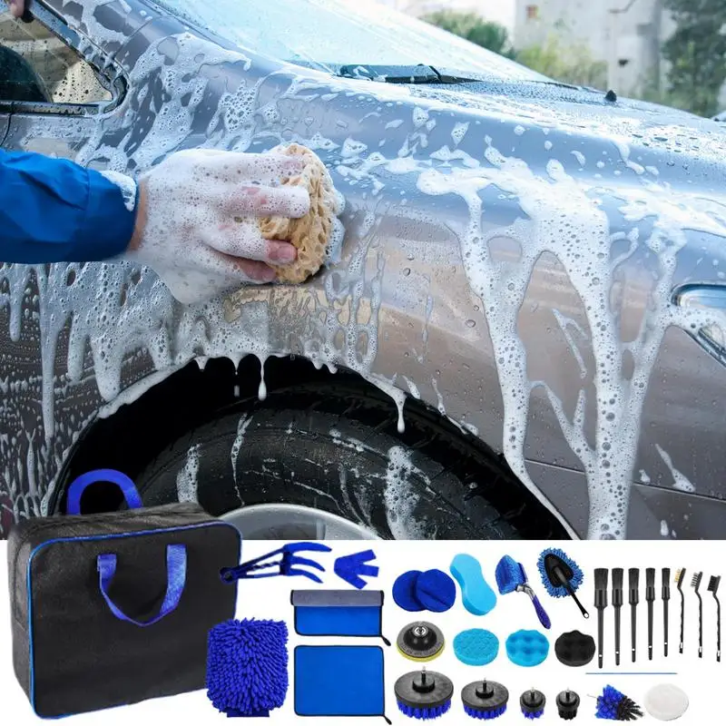 Detailing Brush Set Car Cleaning Brushes Washing Glove Towel Sponge for Car Leather Air Vents Rim Cleaning Dirt Dust Clean Tools