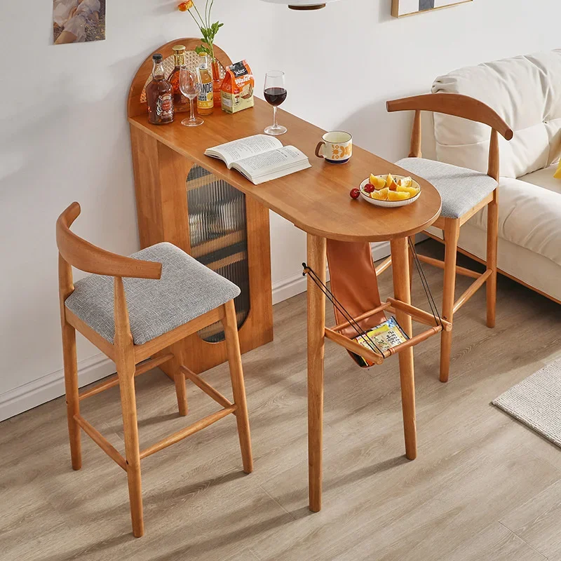 Nordic Real Wood BarBack Cherry Wood Kitchen Chairs, Small Family Log High Stools with Backrest, Simple Home Dining Chairs